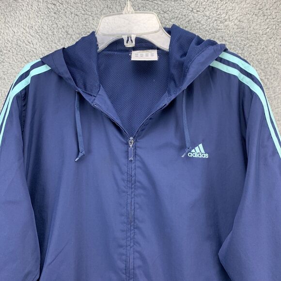 Adidas Mens Hoodie Jacket Size Large Navy Blue Three Striped Lined Lightweight - Picture 4 of 12